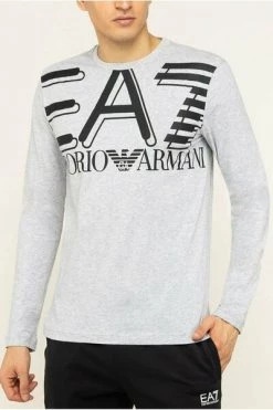 Emporio Armani EA7 Longsleeves Cotton T -shirt With Big Logo Gray