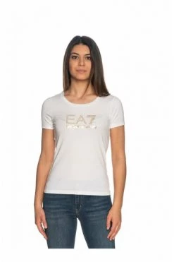 Emporio Armani EA7 T-shirts UNE T -shirt With Rhinestone White